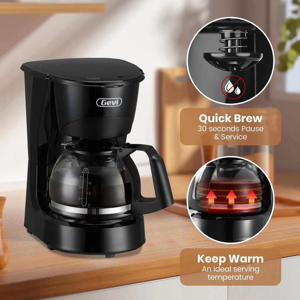 4 Cup Drip Coffee Maker with Reusable Filter, Black E605365