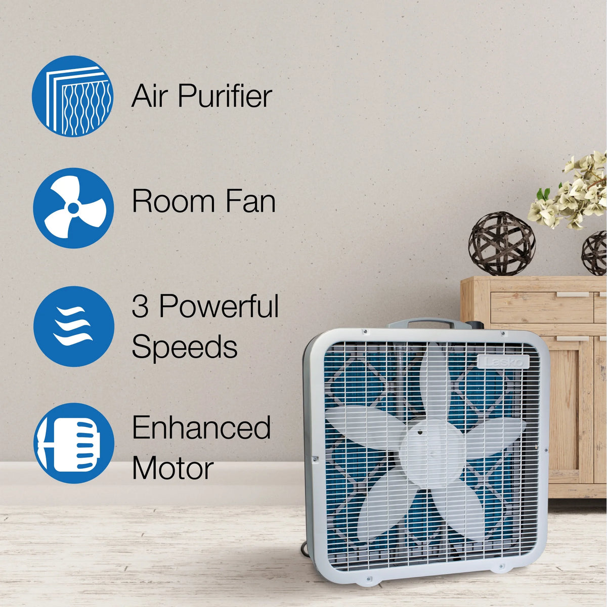 White 3-Speed 2-in-1 Box Fan and Air Purifier A534