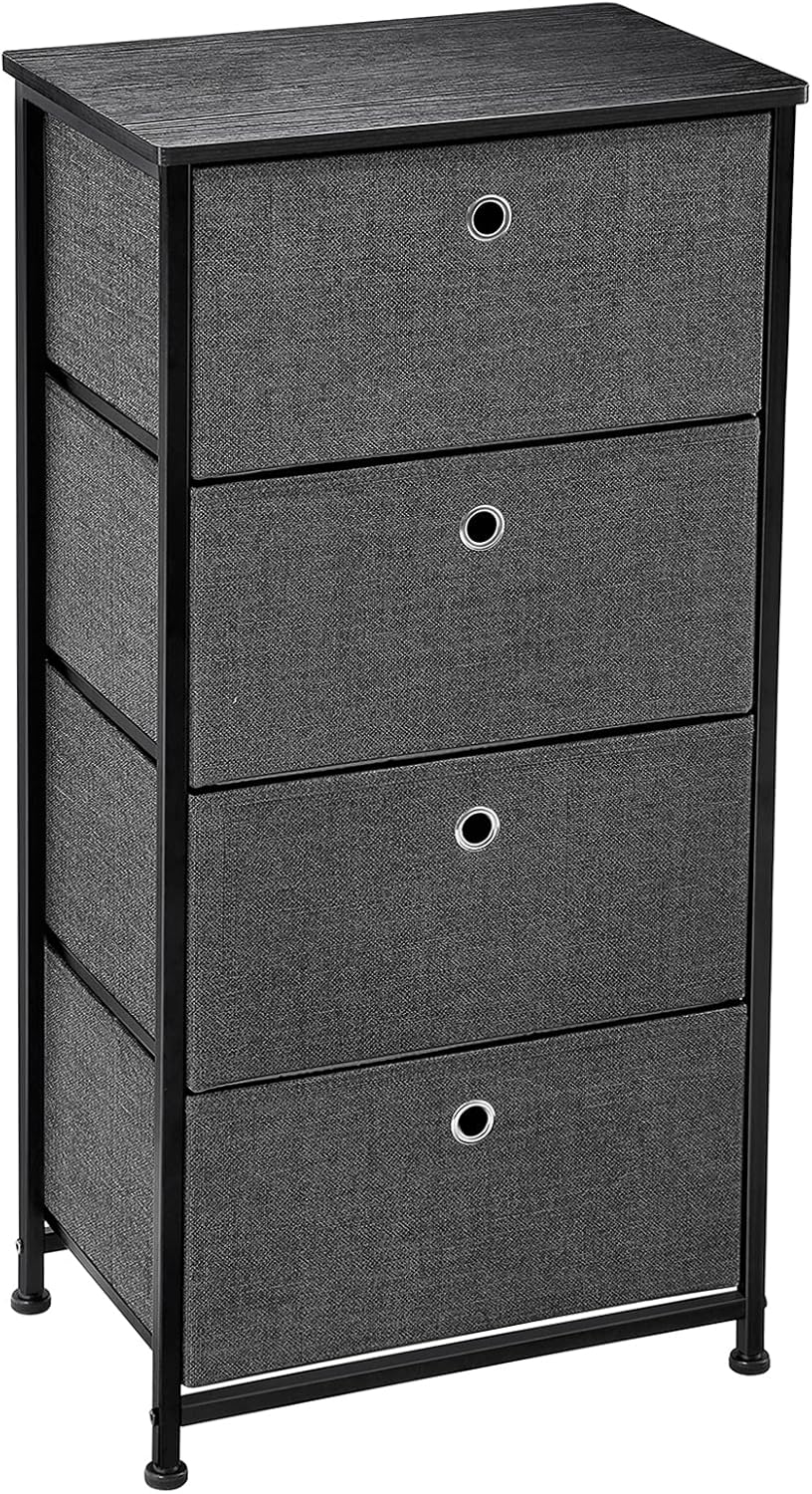 4 Tier Black Dresser Storage Cabinet with 4 Fabric Drawers C543