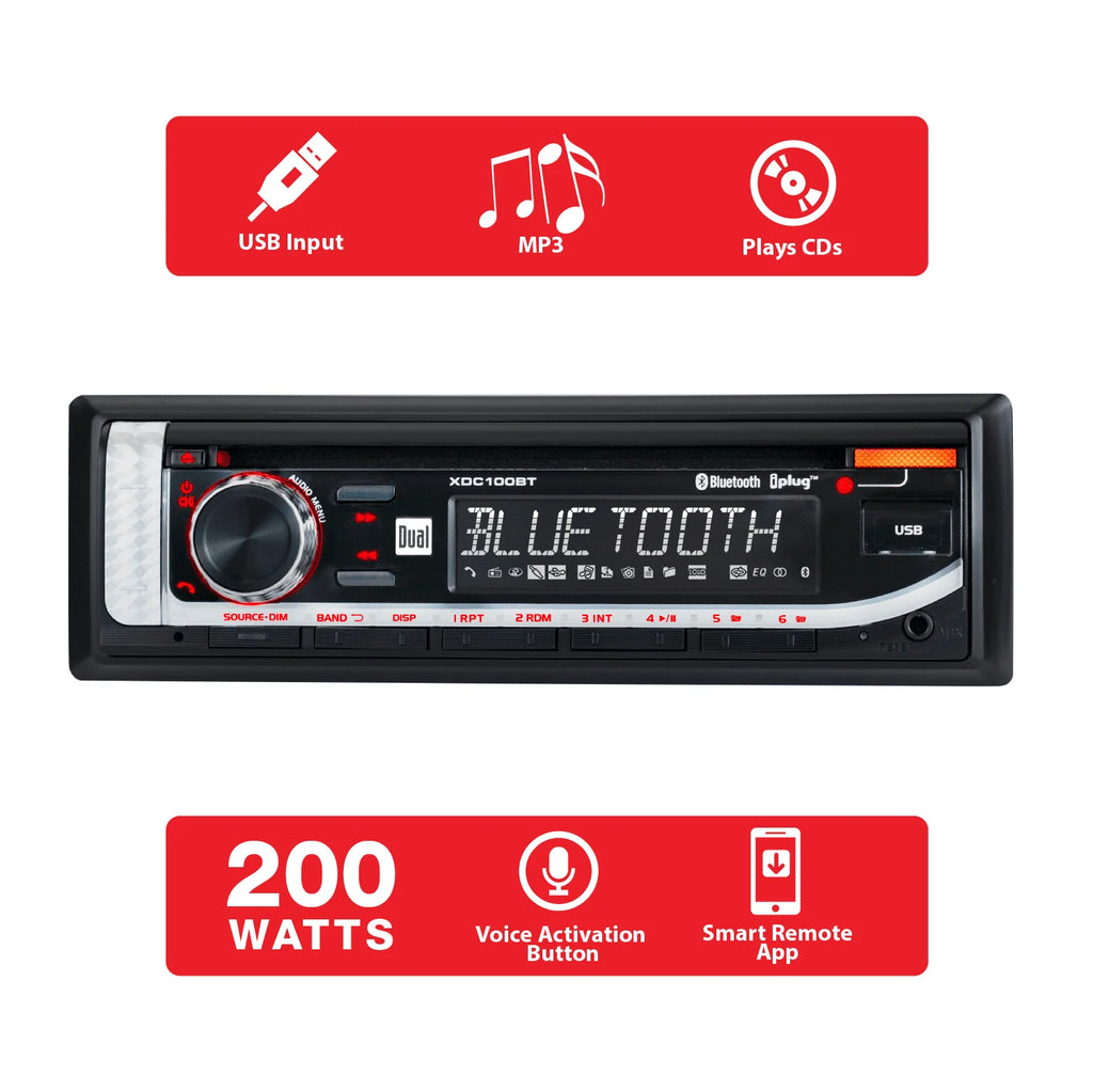 Single DIN Car Stereo with CD Player, Bluetooth, USB W228218