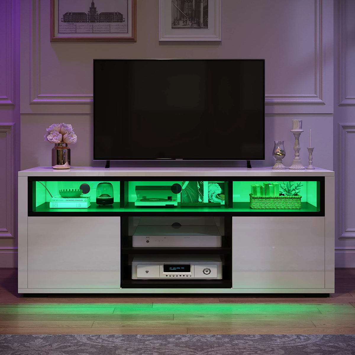 White High Gloss TV Stand with LED Lights P46241