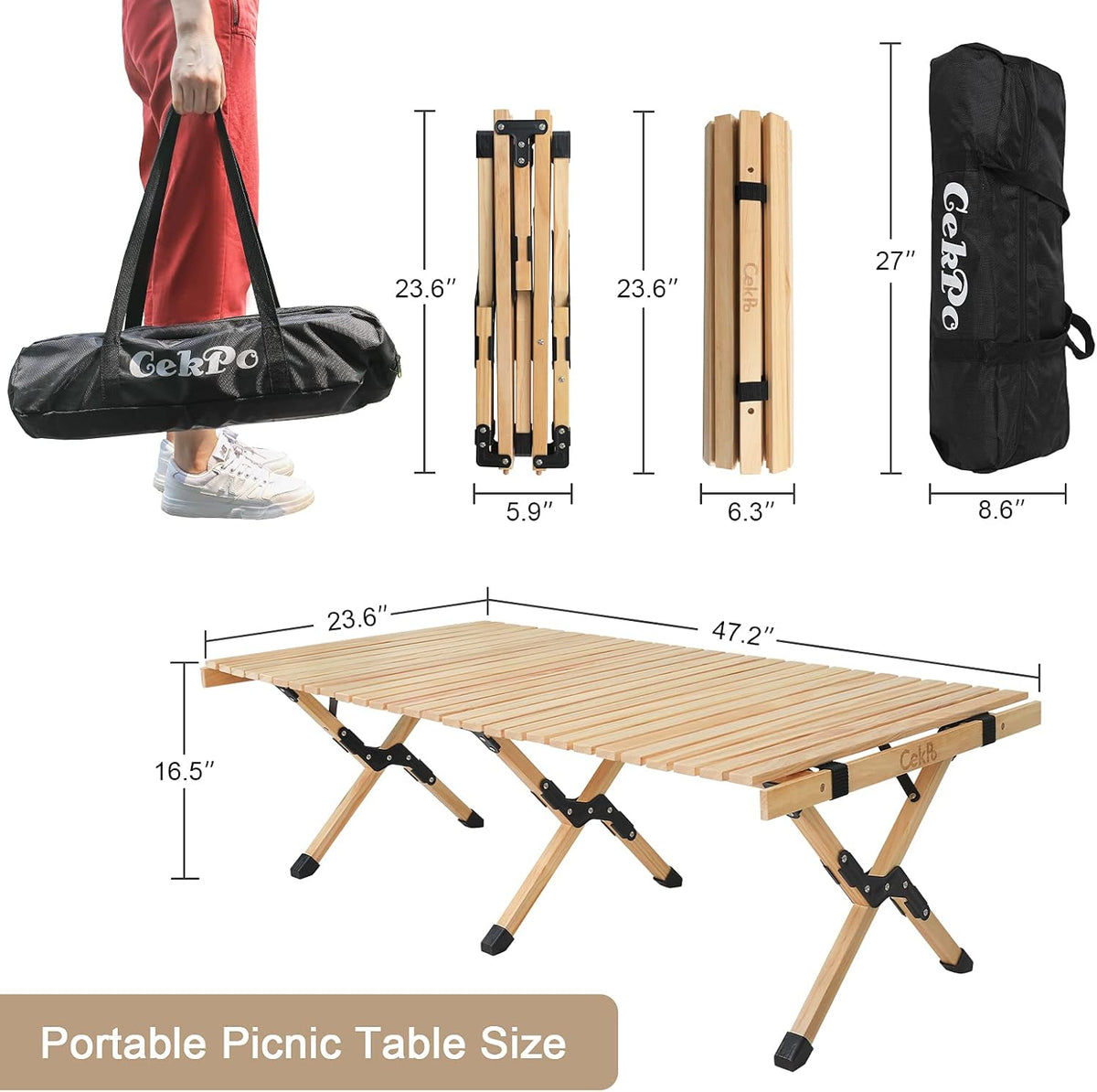Portable Wooden Folding Picnic Table with Carry Bag P7624