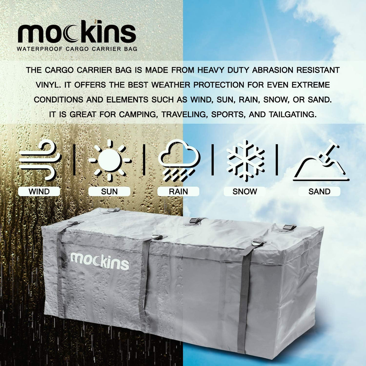 15.5 Cu Ft Waterproof Vinyl Hitch Cargo Carrier Bag with Straps J7584