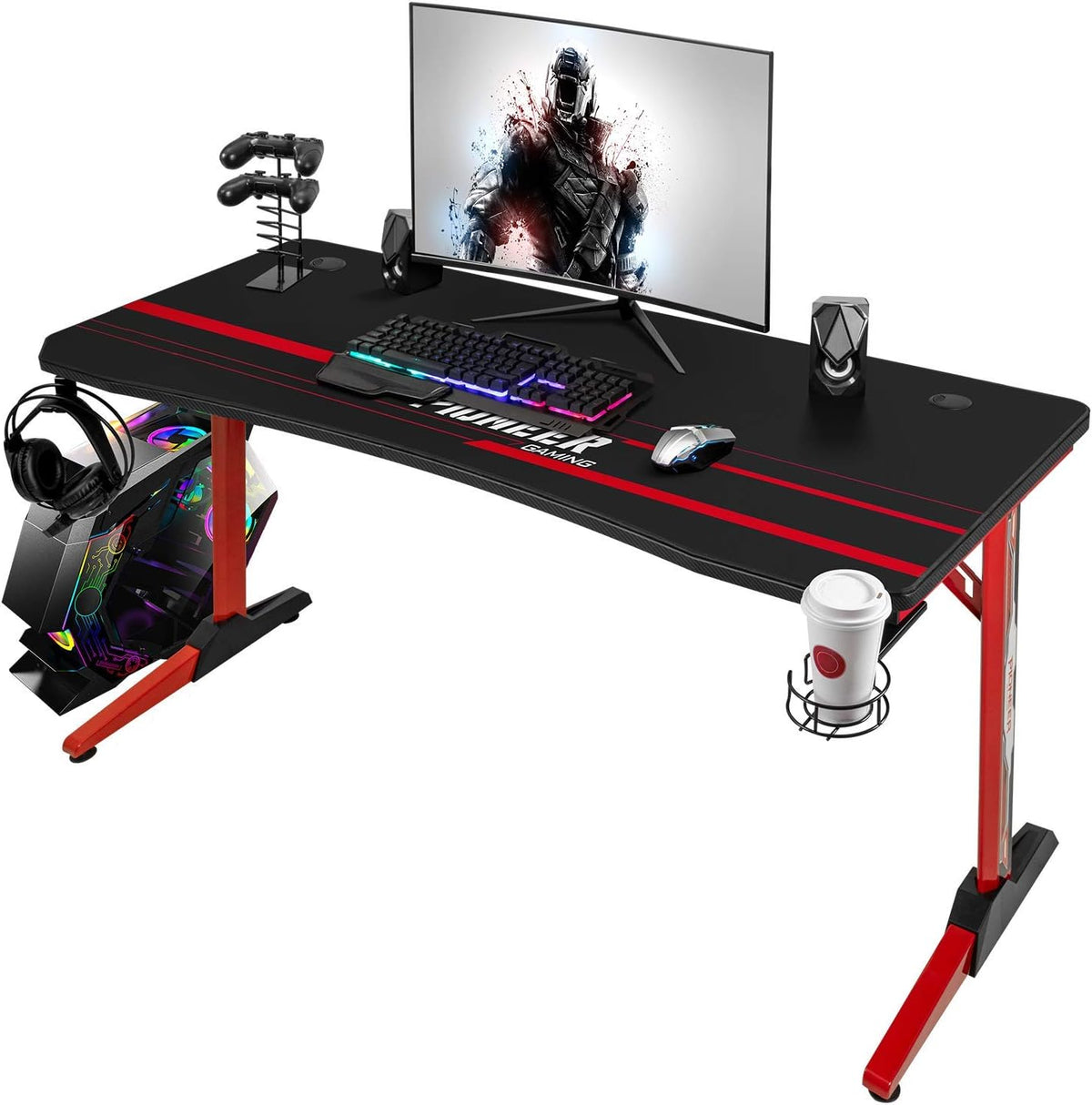 55 Inch Black T-Shaped Gaming Desk with Mouse Pad Z919410