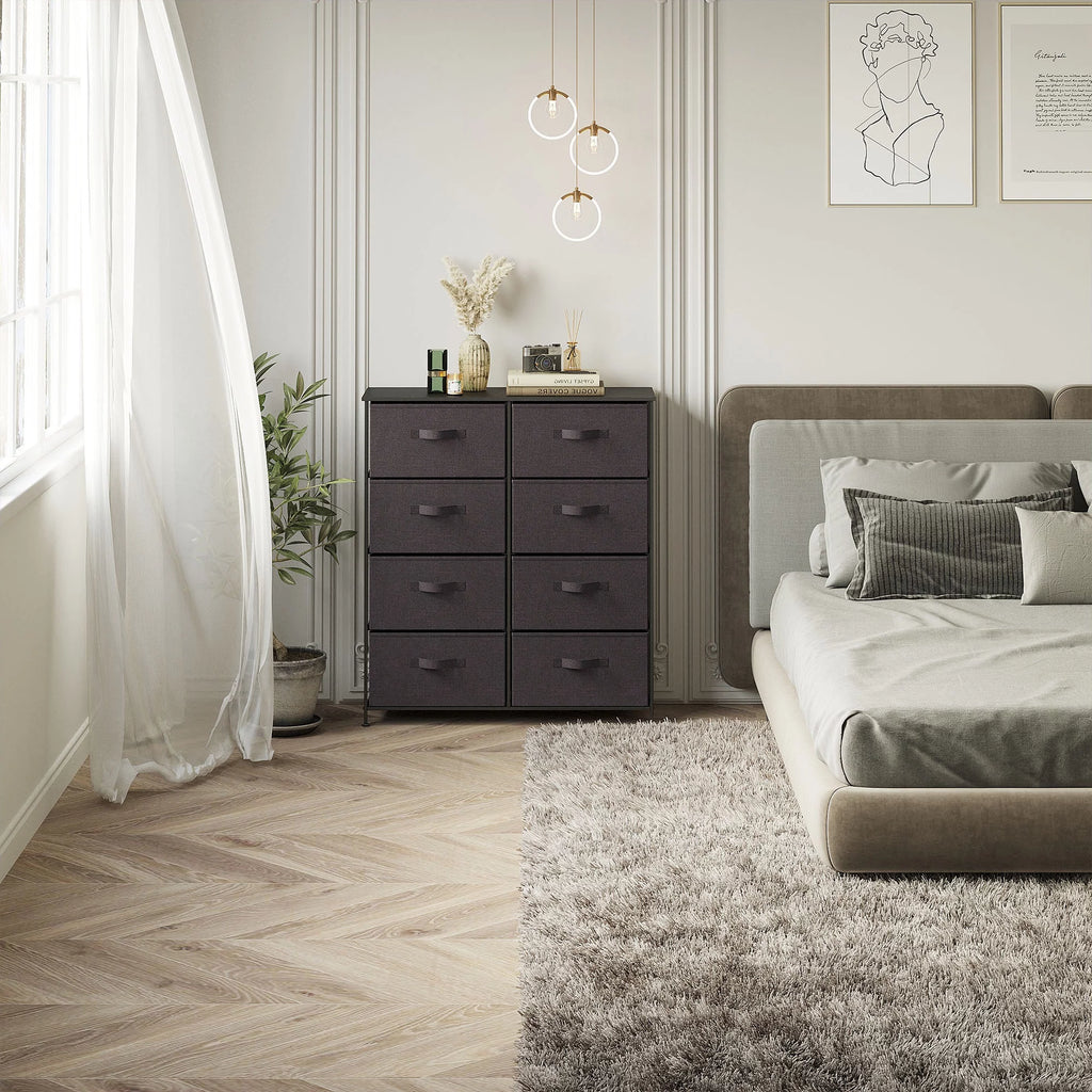 8 Drawer Fabric Dresser with Wooden Top Shelf T1133