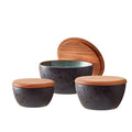 Stoneware Bowl With Lid Set 3 Pcs Black, Green G639445