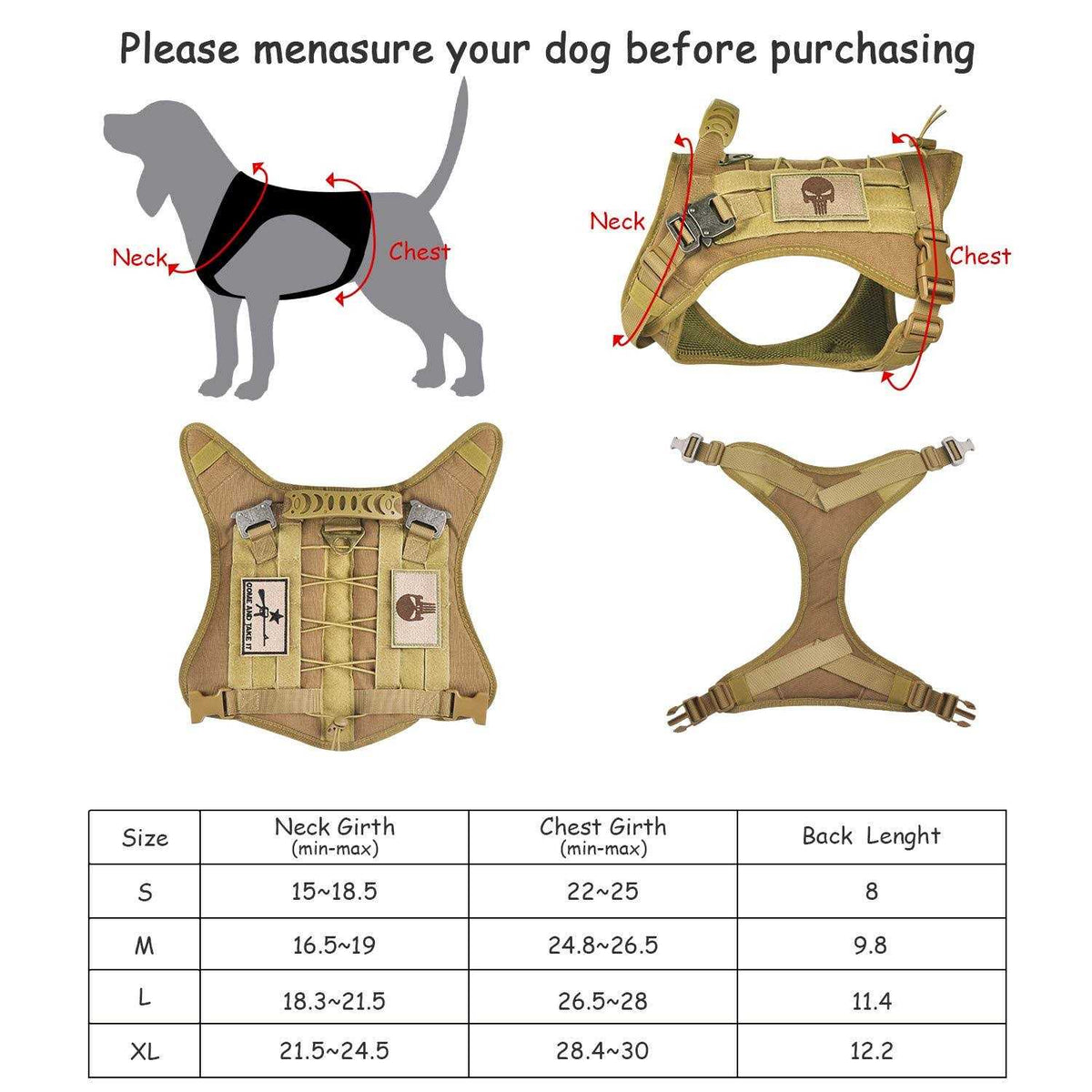 Tactical Service Dog Vest Harness with Rubber Handle & Metal B774877