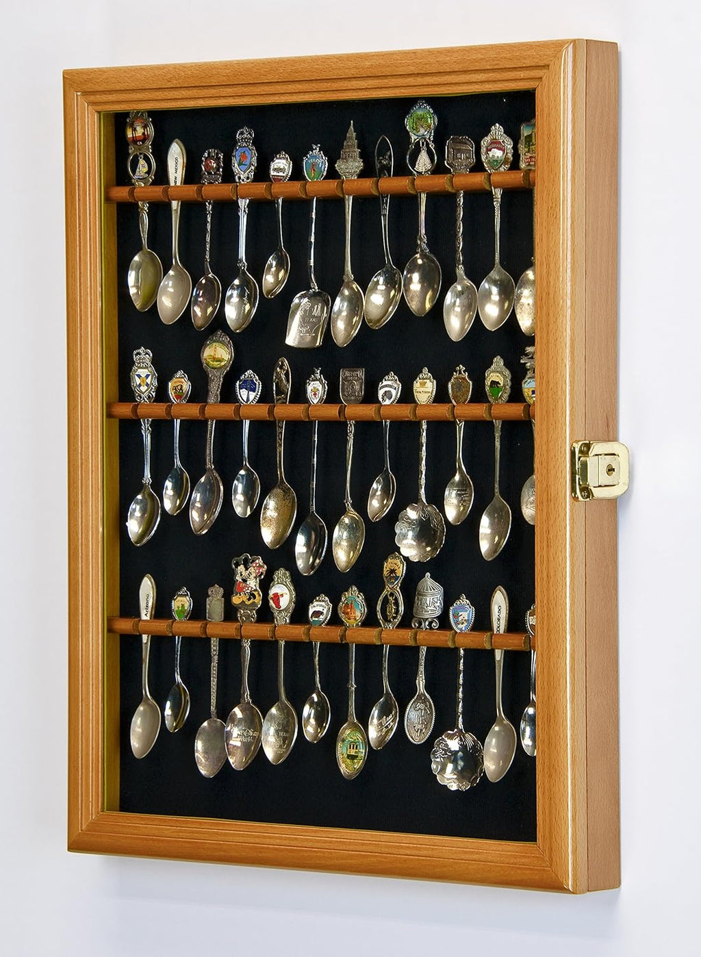 Spoon Display Case Wall Rack Cabinet Holder Box Oak Finish W7528