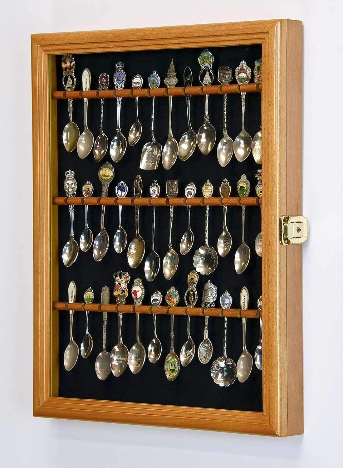 Spoon Display Case Wall Rack Cabinet Holder Box Oak Finish W7528