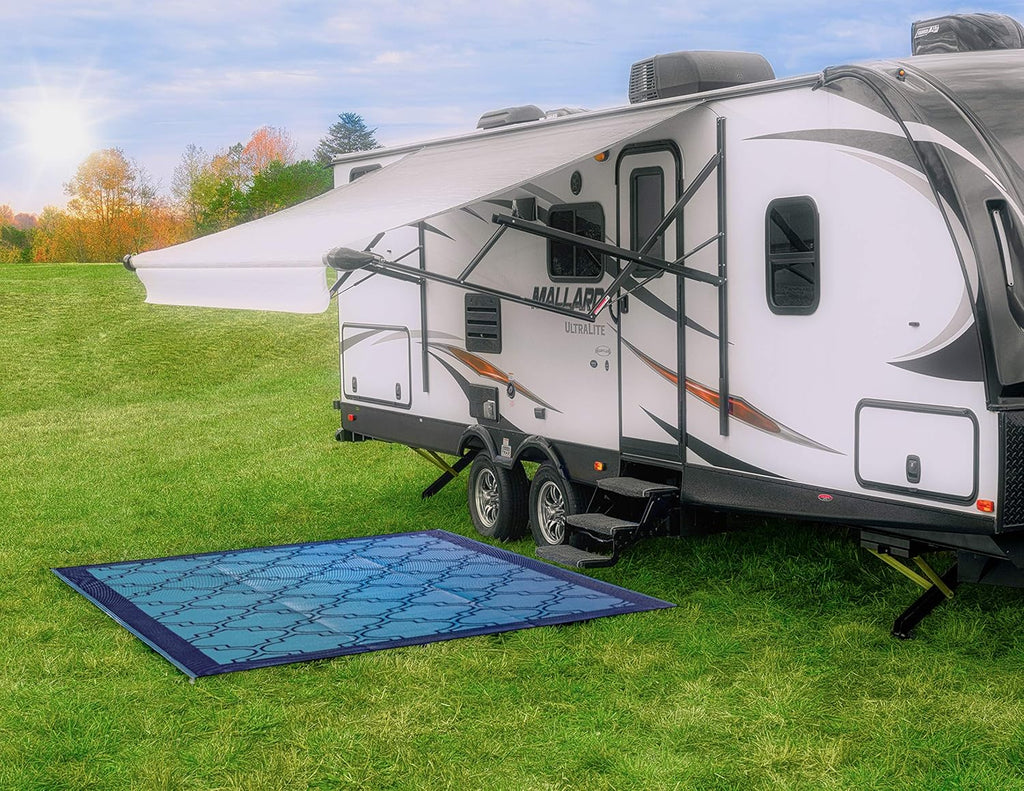 Large Reversible Outdoor Patio Mat 9' x 12' Lattice Blue J661269