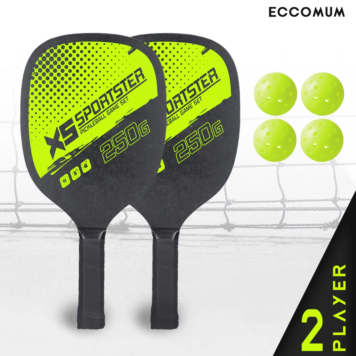 Pickleball Rackets Set of 2 Rackets and 4 Pickleballs F10804