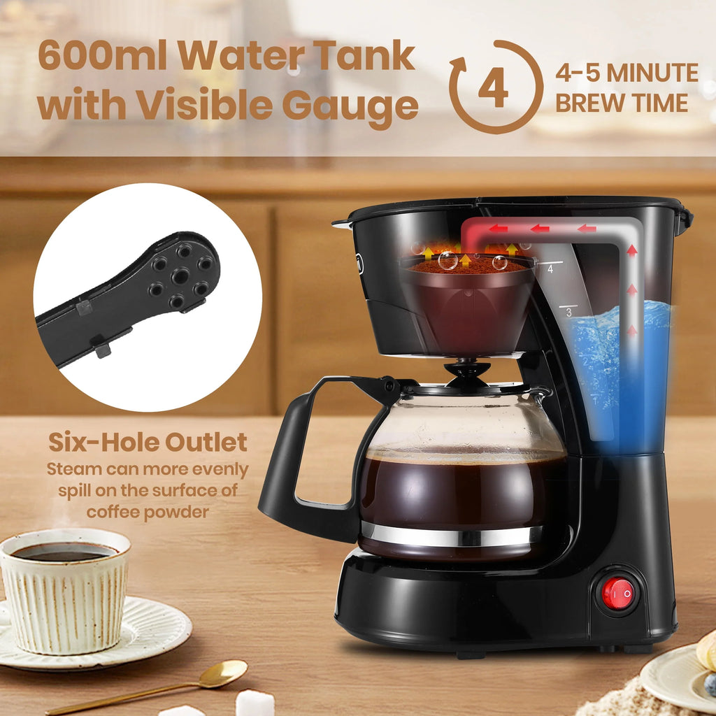 4 Cup Drip Coffee Maker with Reusable Filter, Black E605365