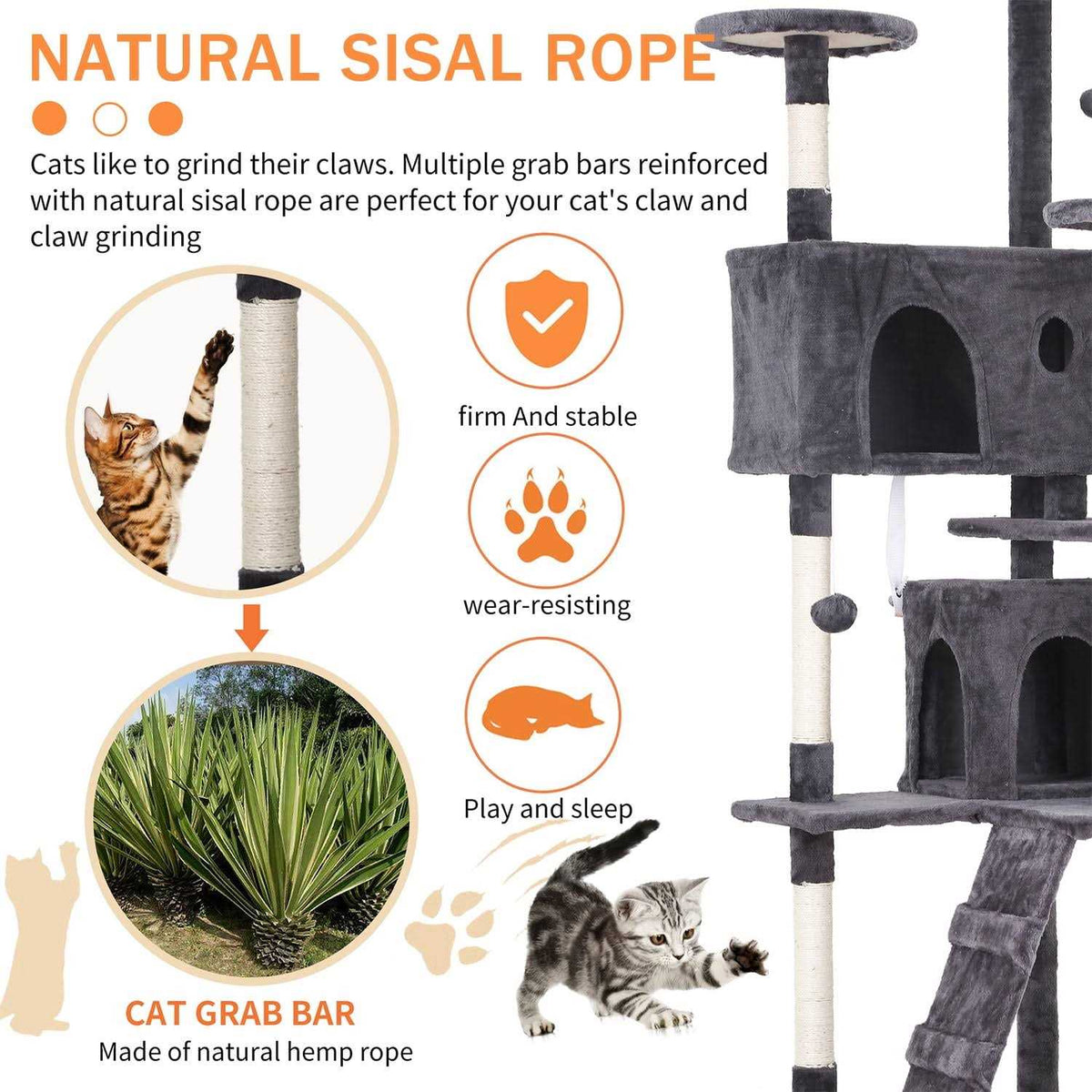 70-in Cat Tree Tower with Scratching Post N110