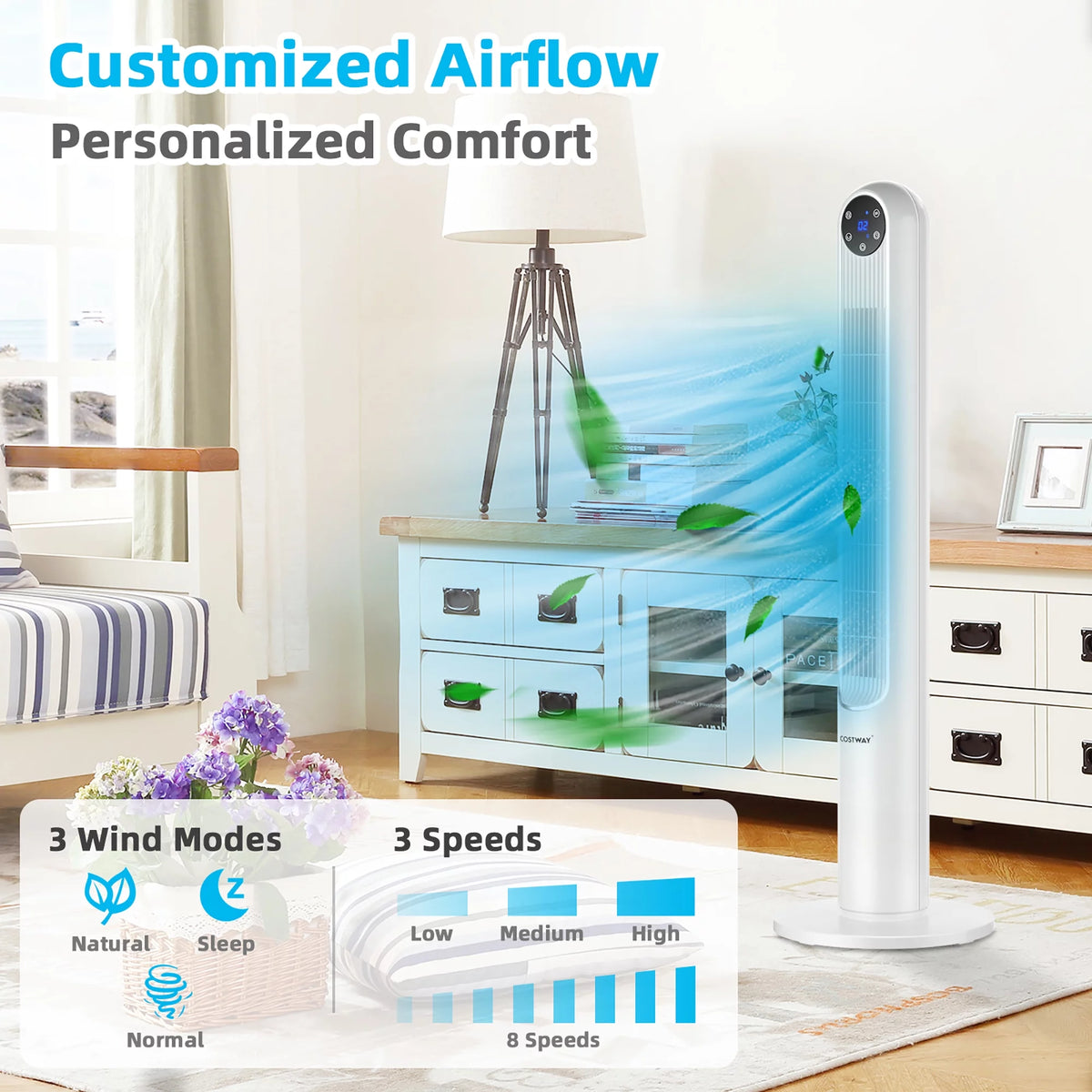 42'' Oscillating Tower Fan with Remote White M481580
