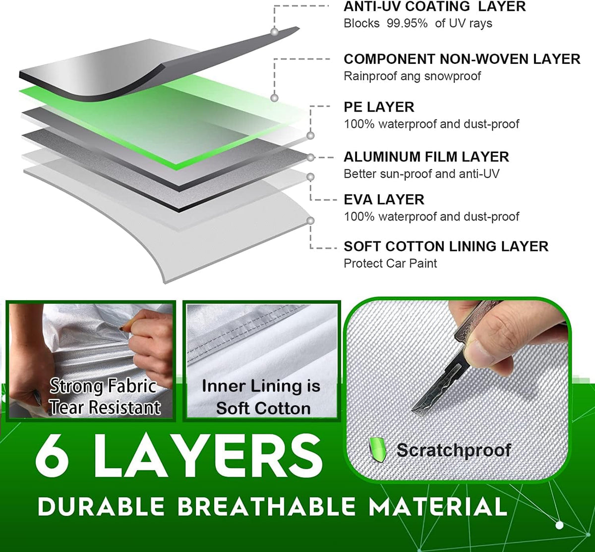6 Layers Waterproof All Weather Car Cover with Zipper I4633