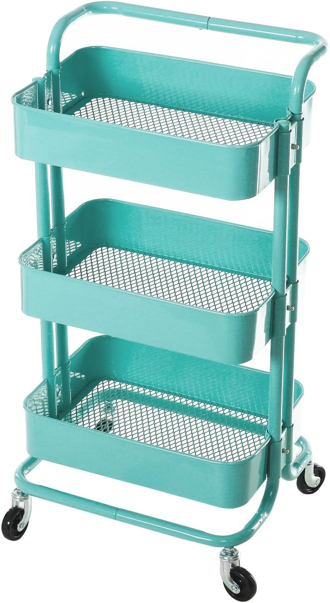 3-Tier Metal Rolling Utility Cart with Handles K1400