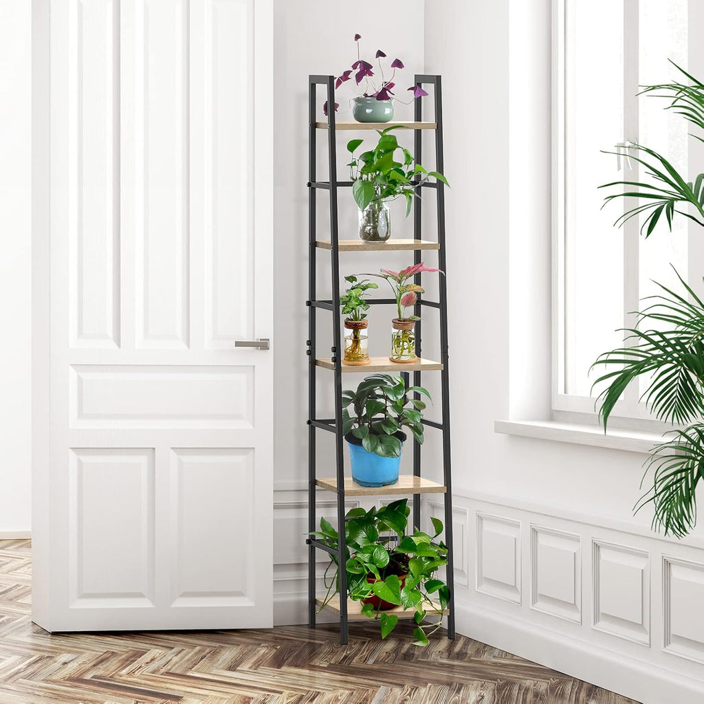 5-Tier Wood and Metal Ladder Shelf Bookcase G3667