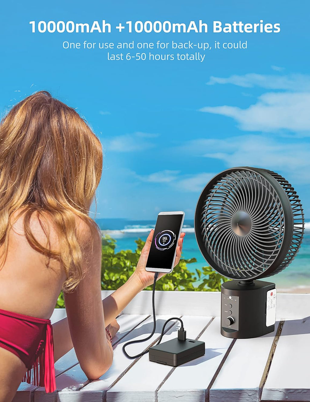 10 Inch Oscillating Rechargeable Battery Fan with Remote Y487662
