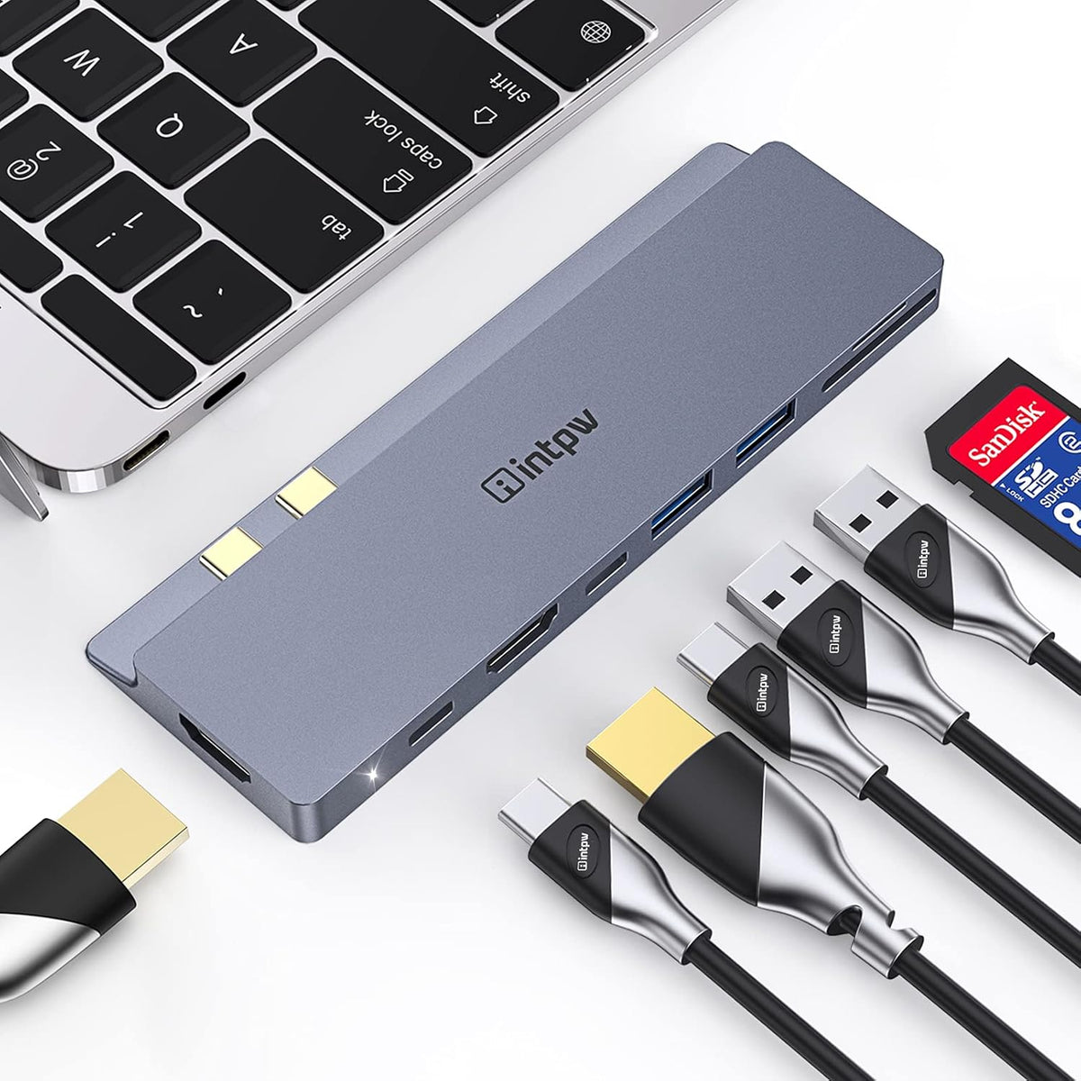 USB C Hub Multiport Adapter with 2 HDMI 3 USB 3.0 Ports SD TF Card Reader X961