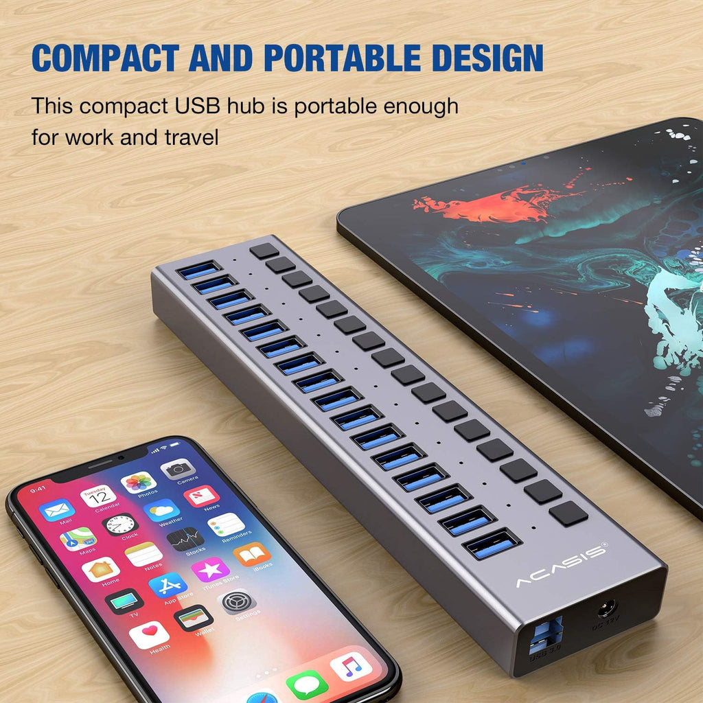 16 Ports USB 3.0 Data Hub with On/Off Switches and Power Adapter H15337