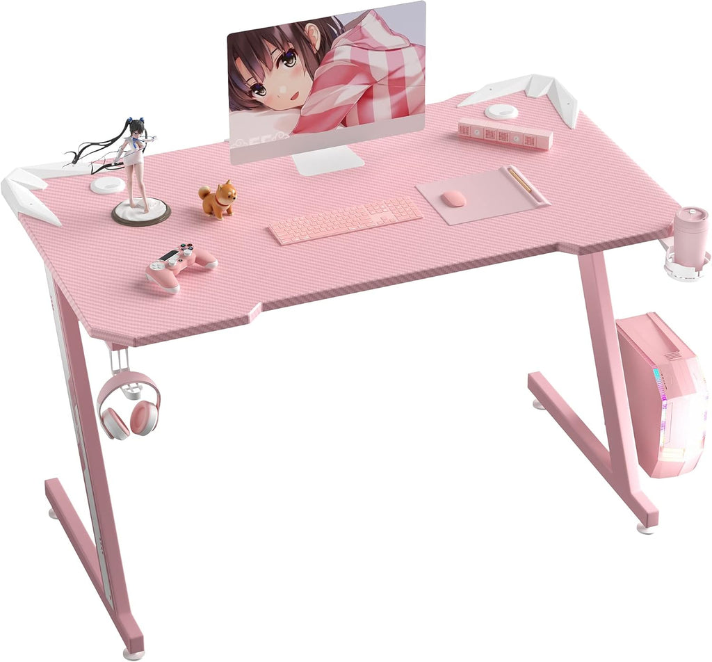 44 Inch Black Gaming Desk with Cup Holder & Headphone Hook H6089