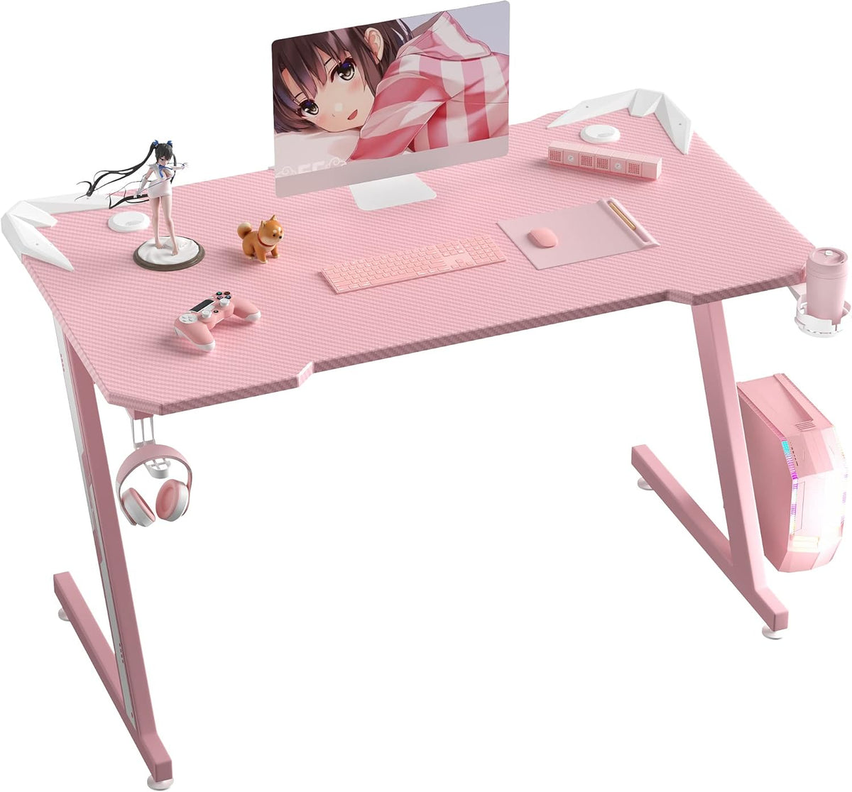 44 Inch Black Gaming Desk with Cup Holder & Headphone Hook H6089