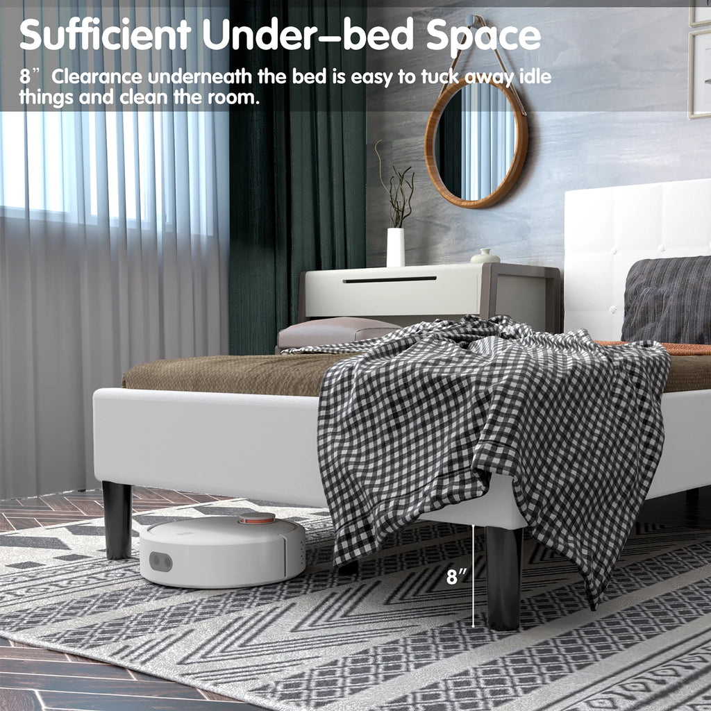 Twin Upholstered Bed Frame with Tufted Headboard Beige N875