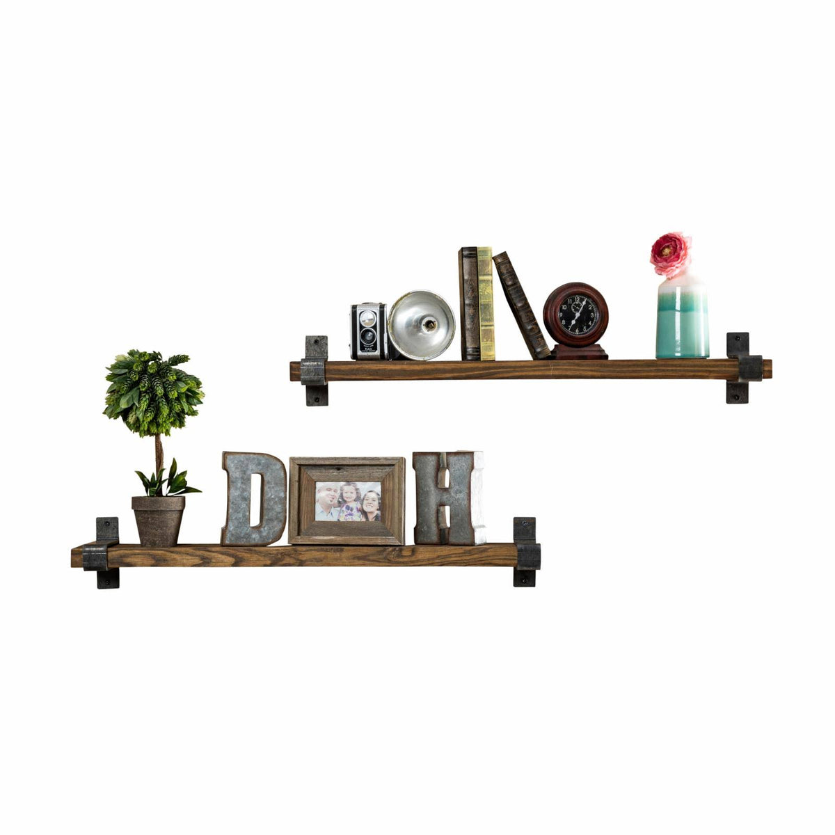 Floating Wall Shelves Set of 2 Dark Walnut A5339