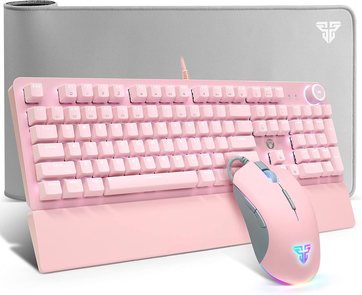 White RGB Wired 104 Keys Mechanical Keyboard Mouse and Mousepad Combo P55618