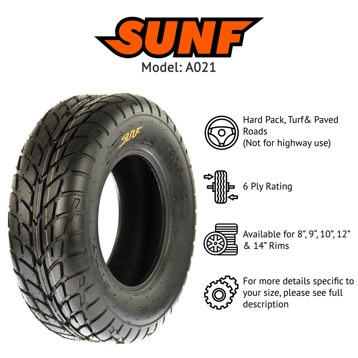 All Terrain ATV UTV Sport Tires 25x8-12 6 PR R3868