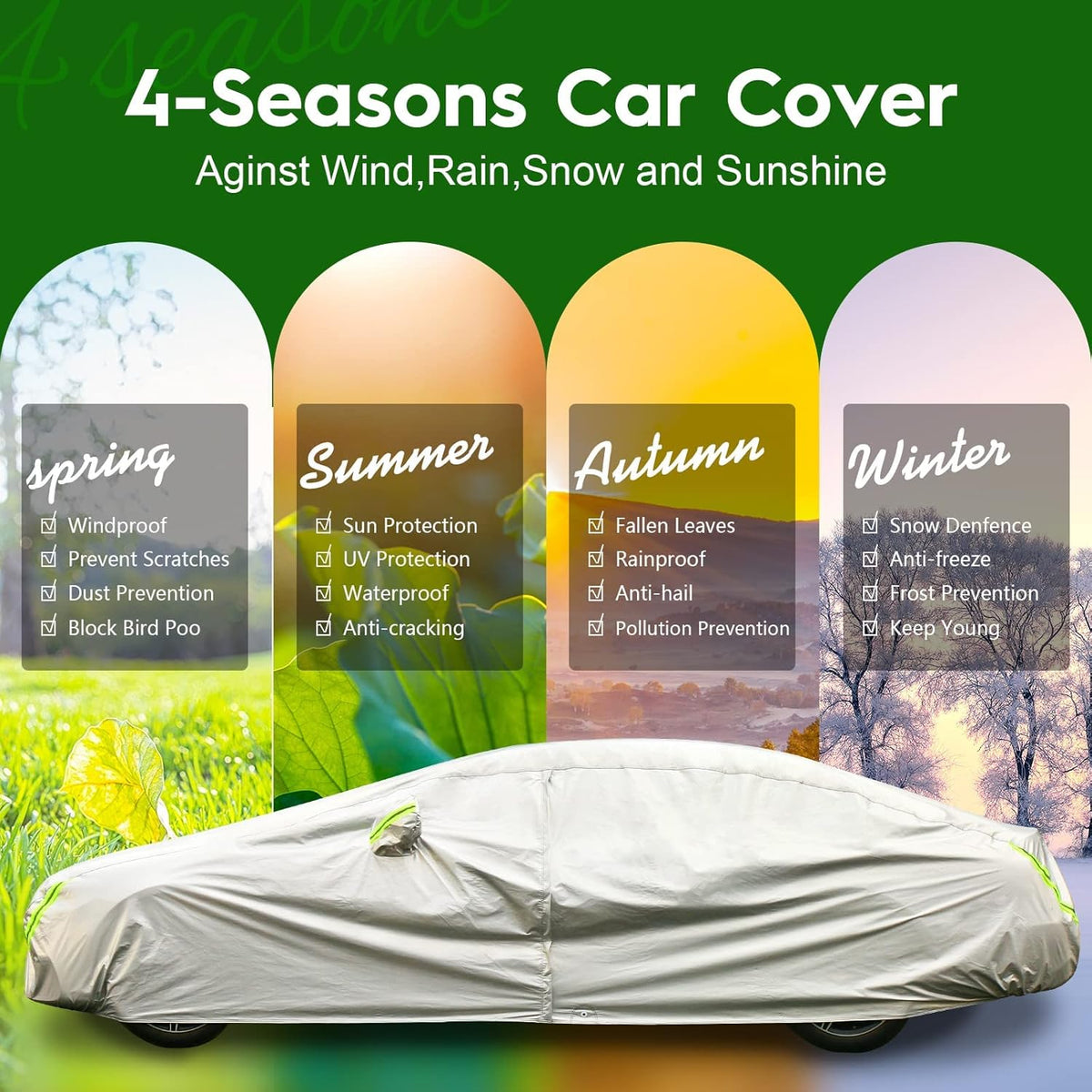 6 Layers Waterproof All Weather Car Cover with Zipper I4633