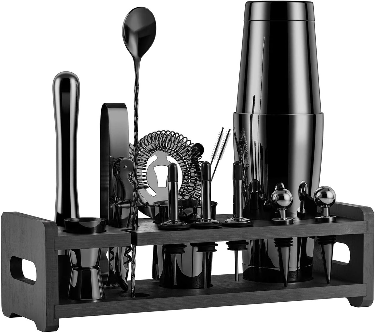 24-Piece Stainless Steel Cocktail Shaker Set with Stand and Velvet Carry Bag B454241