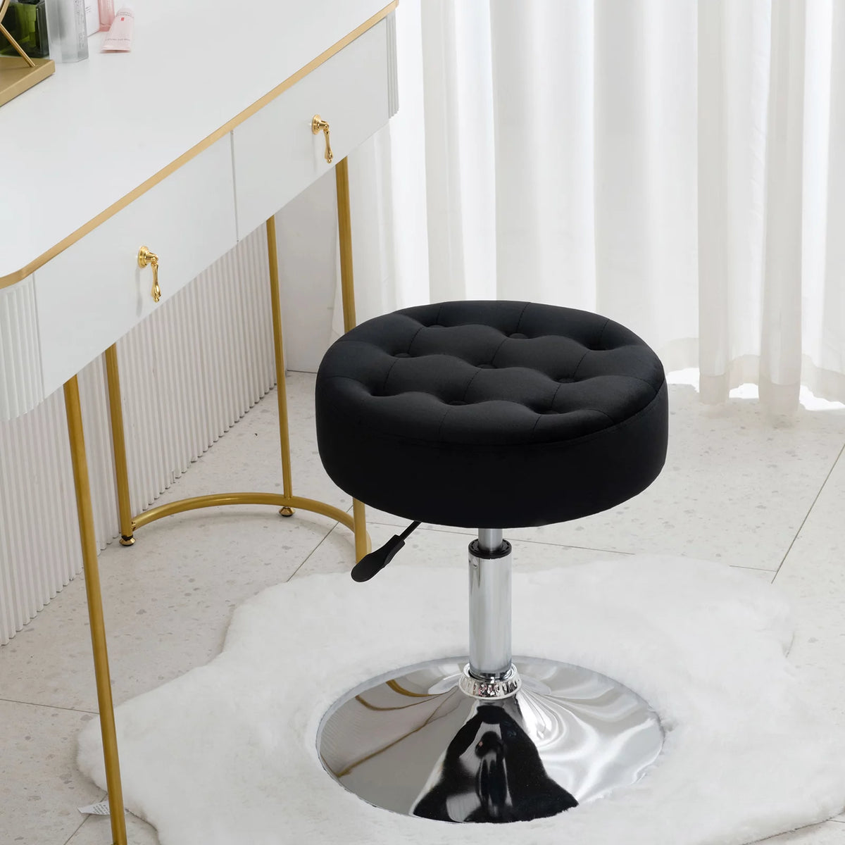 Adjustable Vanity Stool White Metal Frame C348352
