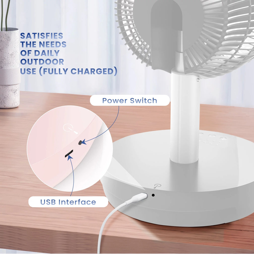 Portable Foldable Rechargeable Standing Fan with Remote Control White H8823