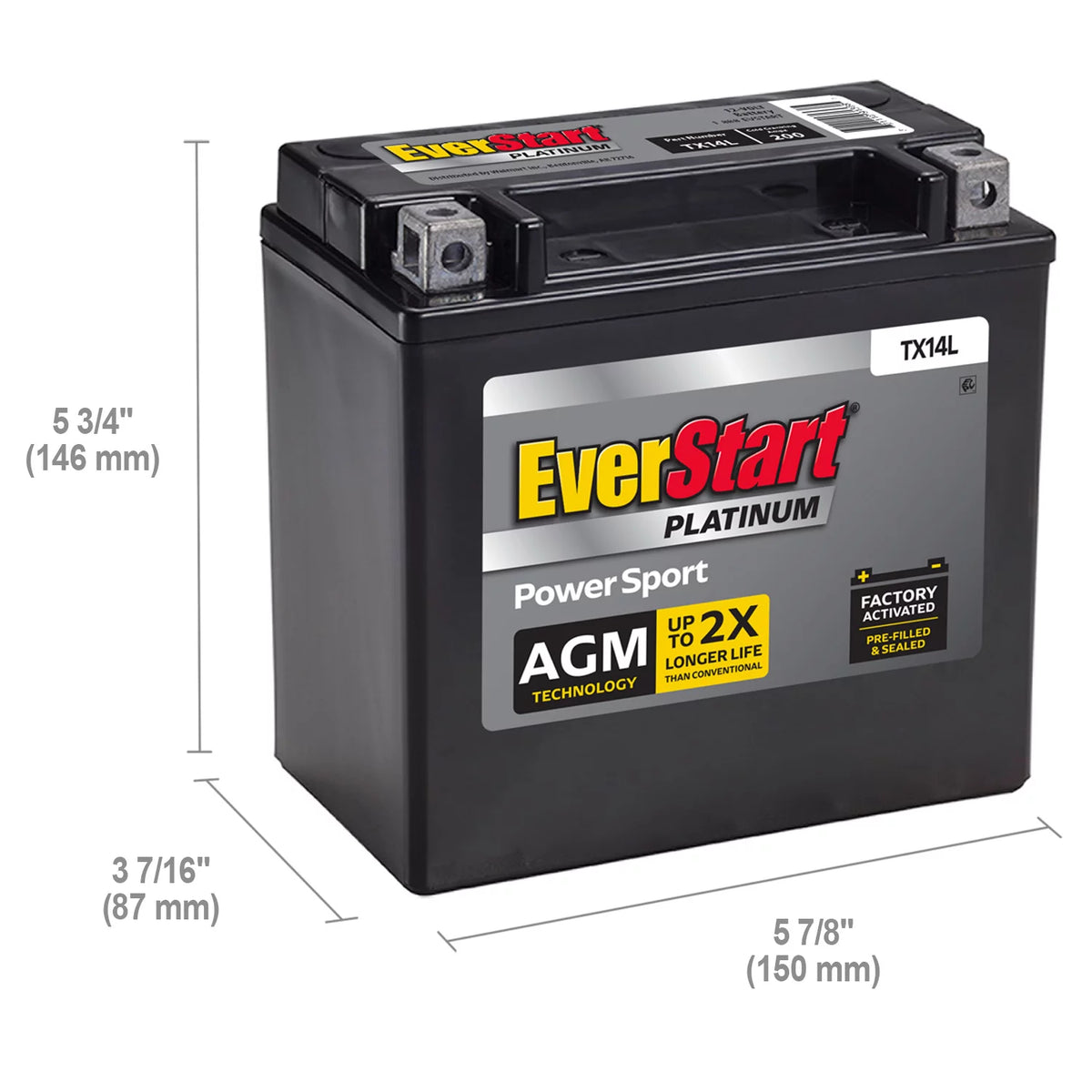 AGM Power Sport Battery Group Size TX14L 12 Volt 200 CCA Z96085