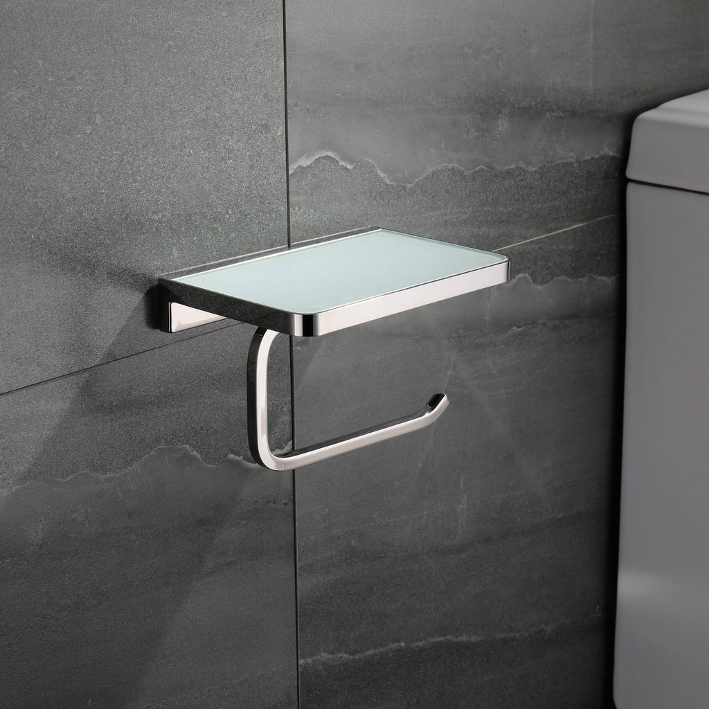 White Glass Shelf with Toilet Paper Holder L25759