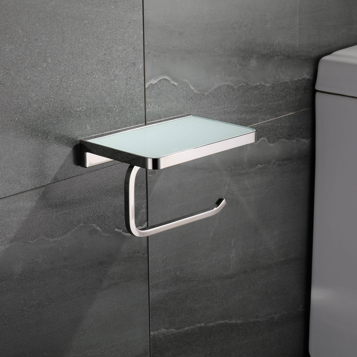 White Glass Shelf with Toilet Paper Holder L25759