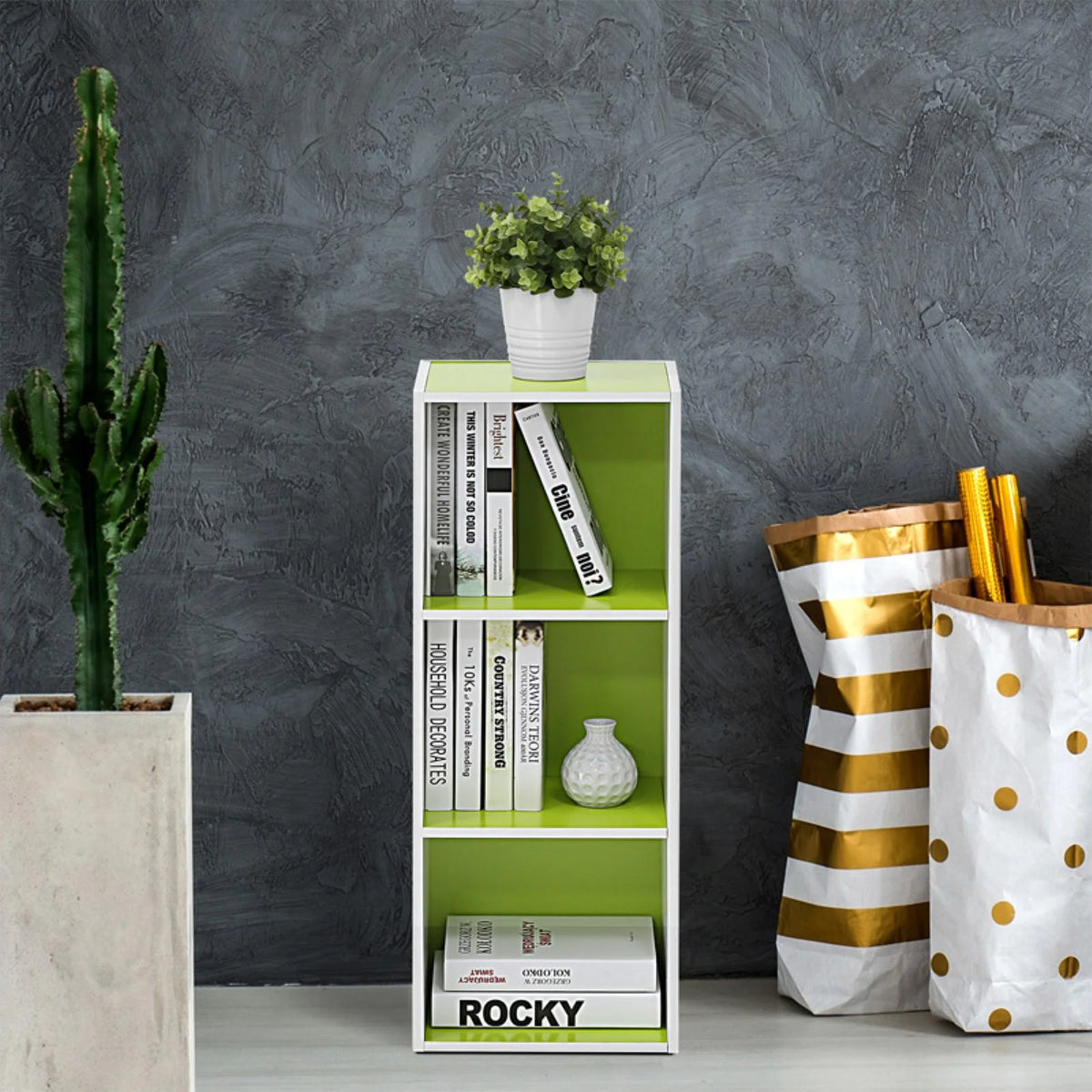 White Pink 3-Tier Engineered Wood Bookcase J903
