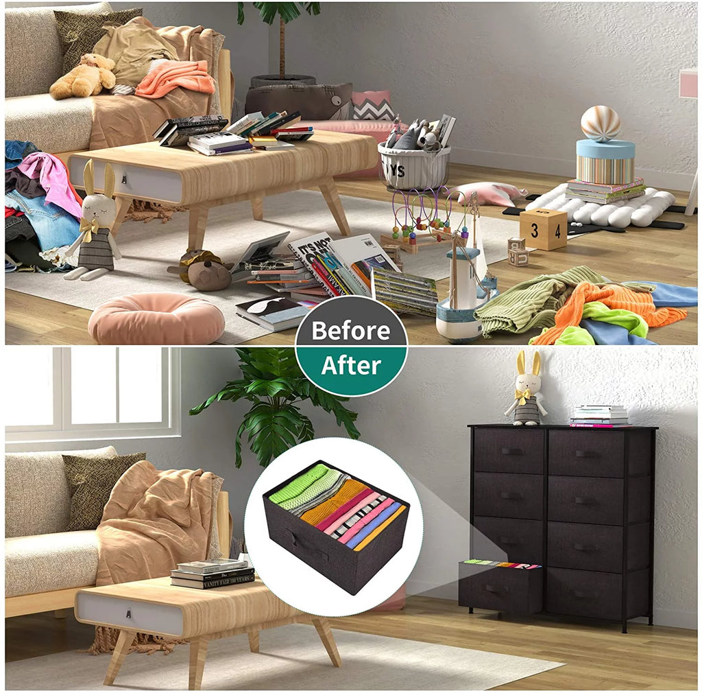 8 Drawer Fabric Dresser with Wooden Top Shelf T1133