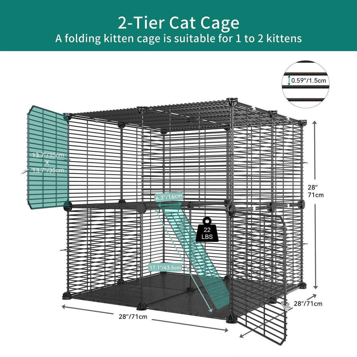 2 Tier Indoor Cat Cage Metal Playpen D73676