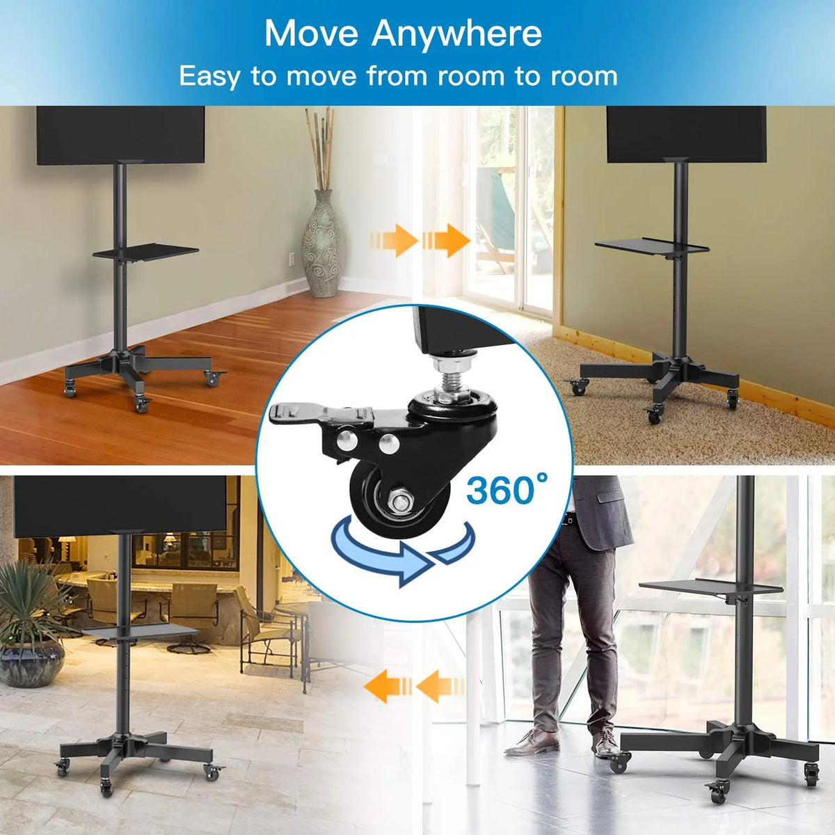 Rolling TV Stand with Wheels for 23-55 inch Flat Panel TVs, Black N4696
