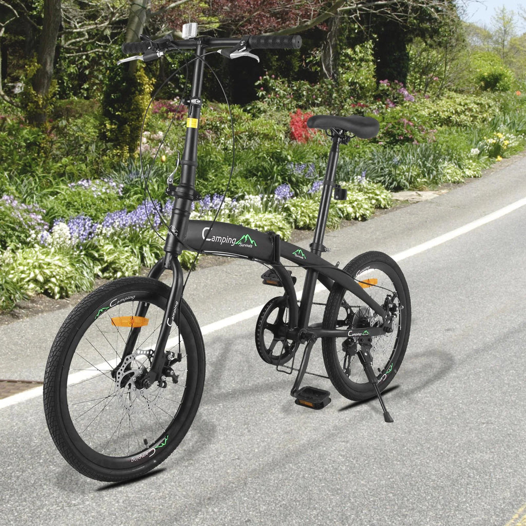 20 Folding Bike, 7 Speed Lightweight City Commuter Bicycle, Black A2895