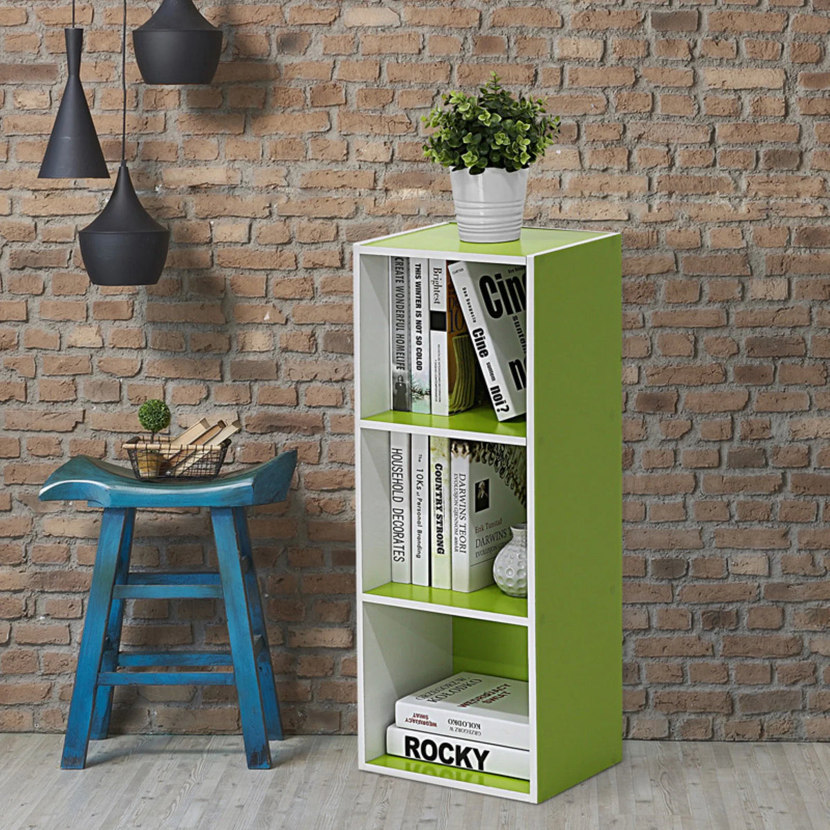 White Pink 3-Tier Engineered Wood Bookcase J903