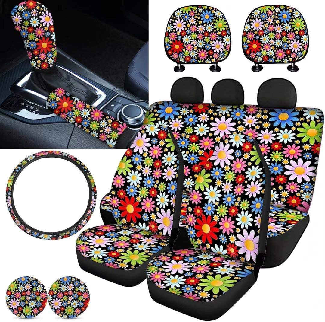 Purple Sugar Skull Car Seat Cover Set 11 PCS S341