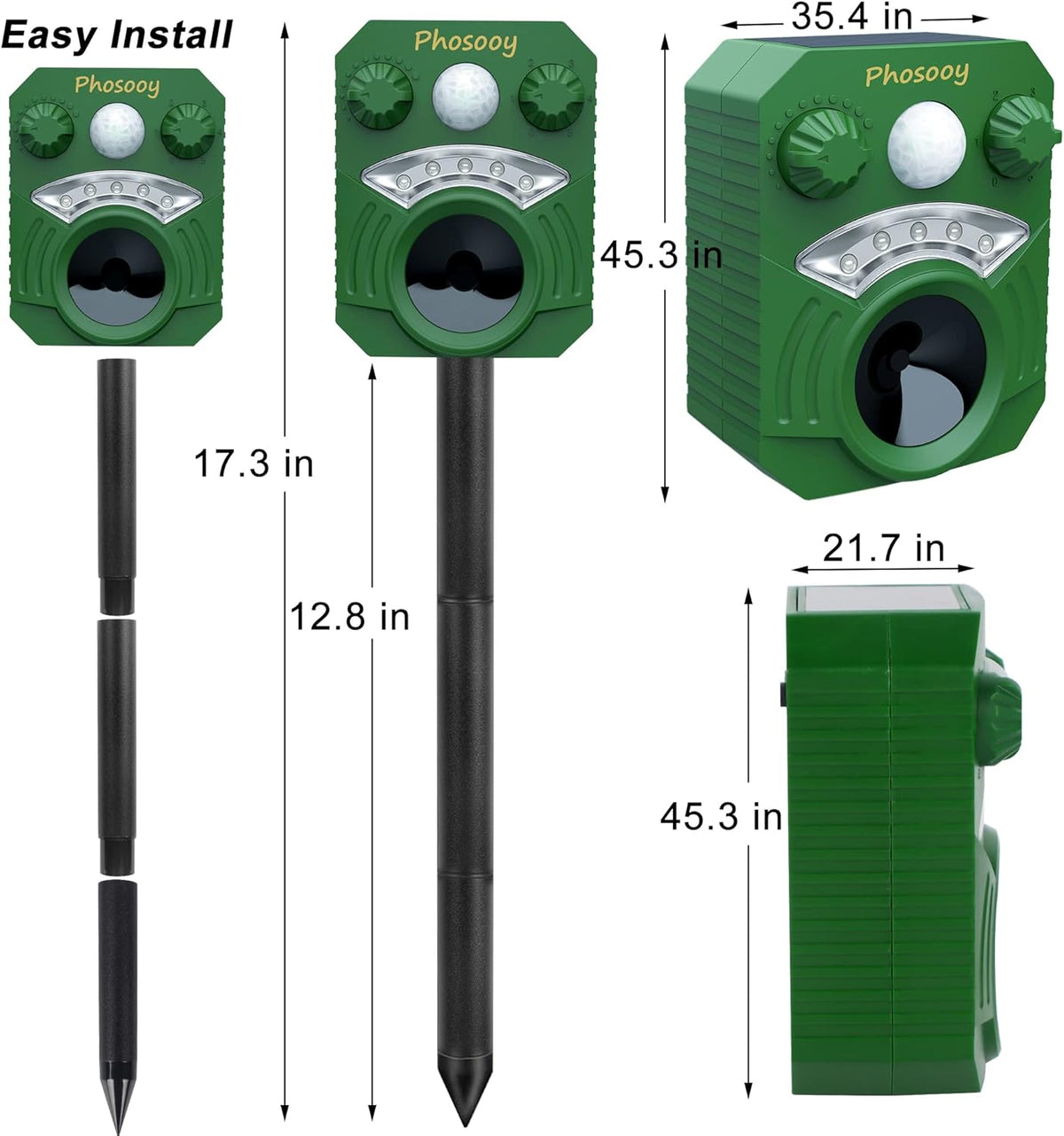 Waterproof Solar Ultrasonic Animal Repeller with Motion Activated LED Flashing Lights N2578
