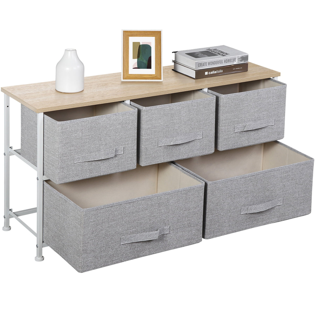 Brown 5 Drawer Fabric Dresser G79450