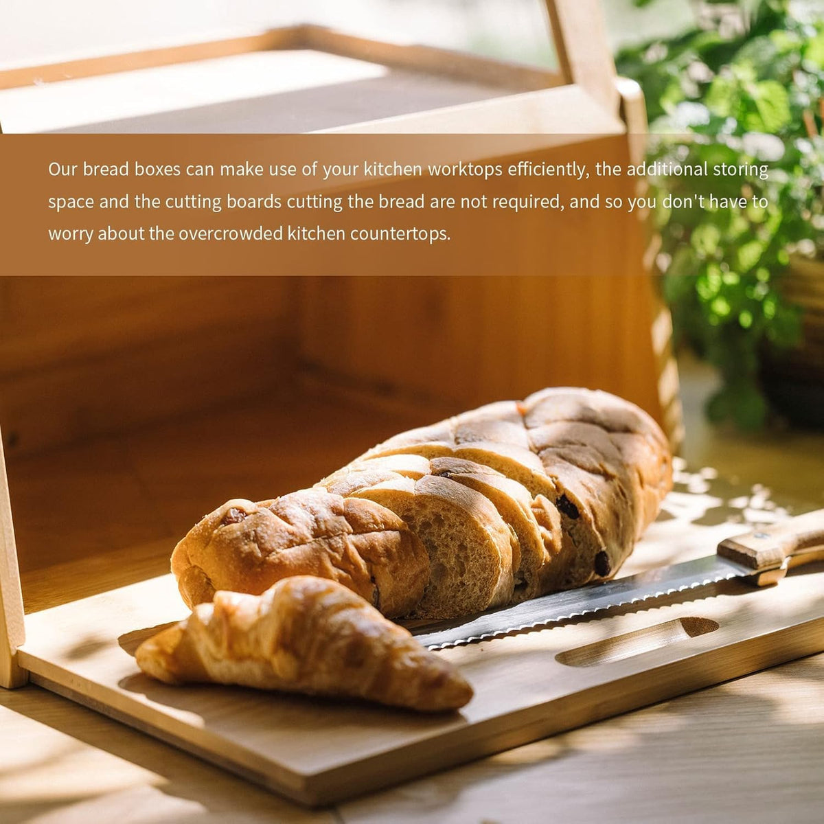 Bamboo Bread Box with Cutting Board E197349