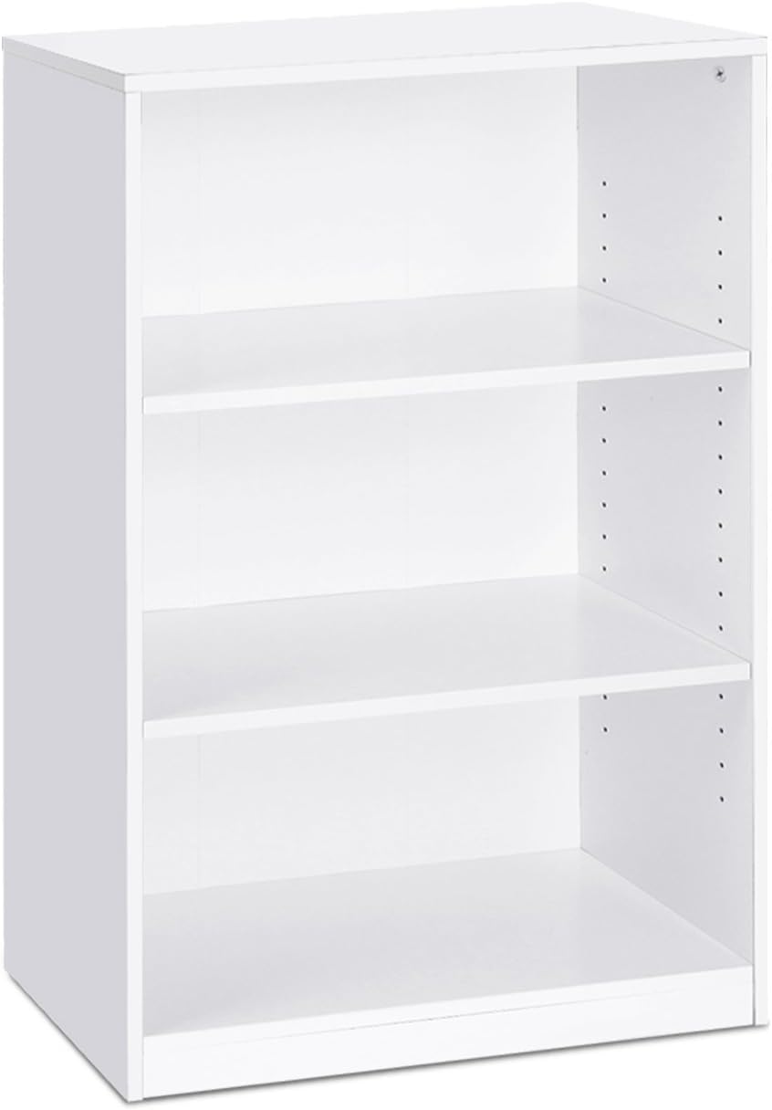 5-Tier Reversible Color Open Shelf Bookcase, White & 3-Tier Adjustable Shelf Bookcase, White W538