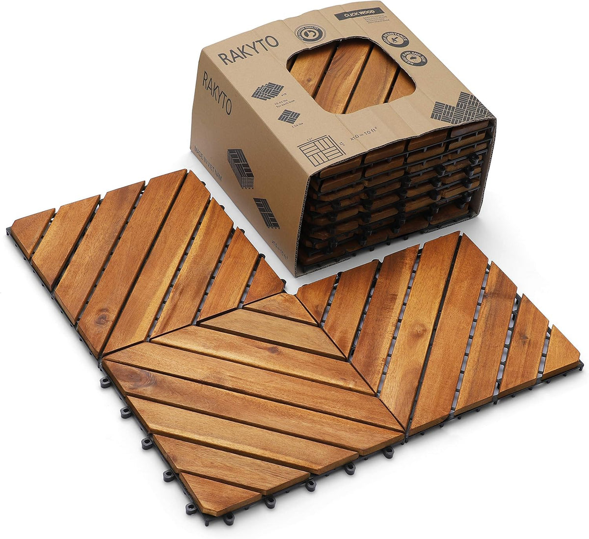 Wood Interlocking Flooring Tiles Pack of 10, 12 x 12 Acacia Deck Tiles W785