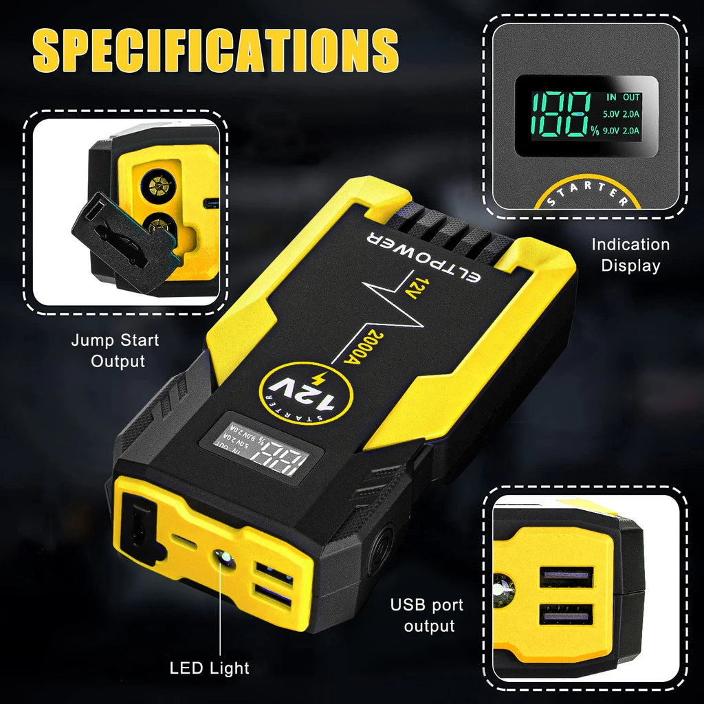 20000mAh 2000A Peak Car Battery Jump Starter with LED and USB Quick Charge 3.0 R81082